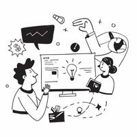 2D minimalize icon as Marketing team brainstorming innovative ideas concept as A icon illustration of a marketing team brainstorming innovative ideas in a creative workspace sh Dynamics vector