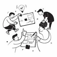 2D minimalize icon as Startup team collaborating on a business plan concept as A icon illustration of a startup team collaborating on a business plan using laptops and tablets Dynamics vector