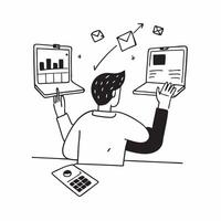2D minimalize icon as Stock trader monitoring live stock prices concept as A icon illustration of a stock trader monitoring live stock prices on multiple screens emphasizing re Dynamics vector