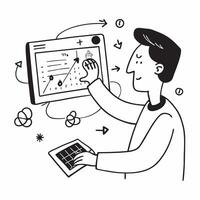 2D minimalize icon as Stock trader using AI for predictive stock trading concept as A icon illustration of a stock trader using AI technology on a computer for predictive stock Dynamics vector