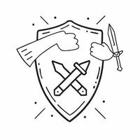 2D icon as Cyber defense icon with a shield and crossed swords concept as icon illustration of a cyber defense icon with a shield and crossed swords symbolizing the proactive m Dynamics vector