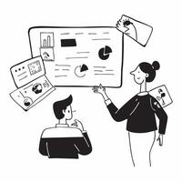 2D icon as Financial analyst presenting data in a hybrid meeting concept as A icon illustration of a financial analyst presenting data in a hybrid meeting with charts displayed Dynamics vector