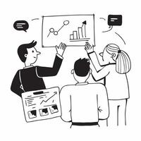 2D icon as Financial expert discussing market trends concept as A icon illustration of a financial expert discussing market trends with colleagues using graphs and charts empha Dynamics vector