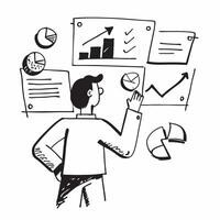 2D icon as Investment banker analyzing mergers and acquisitions concept as A icon illustration of an investment banker analyzing mergers and acquisitions with financial charts Dynamics vector