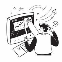 2D icon as Stock market analyst using big data for analysis concept as A icon illustration of a stock market analyst using big data on a computer for stock market analysis high Dynamics vector