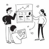 2D icon as Stock market analyst presenting financial forecasts concept as A icon illustration of a stock market analyst presenting financial forecasts to colleagues using chart Dynamics vector