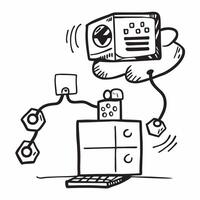 AI factory simulation and digital twin concept as An AI factory simulation icon paired with a digital twin representing the use of AI in creating digital twins for factory simulati Dynamics vector