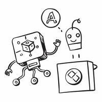 AI robot and cryptocurrency concept as An AI robot icon paired with a cryptocurrency symbol representing the intersection of AI technology and digital currencies ideal for isolated Dynamics vector