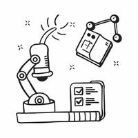 AI robot arm and production line concept as An AI robot arm icon paired with a production line symbolizing the use of AI driven robotics in manufacturing ideal for isolated icon Dynamics vector