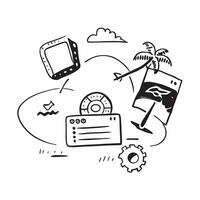 AI travel itinerary and beach holiday concept as An AI travel itinerary icon paired with a beach holiday icon representing the integration of AI in planning and managing beach vaca Dynamics vector