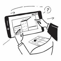Architect reviewing blueprints on a glossy digital tablet concept as Camera movement Pan across the glossy digital tablet displaying blueprints Scene A modern architecture office Dynamics vector