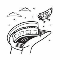 Athletes profile with a stadium concept as An athletes profile combined with a stadium representing the end of a journey and the farewell to a career Ideal for sports and retireme Dynamics vector