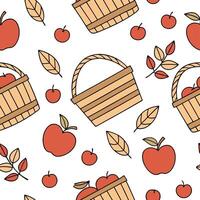 Autumn harvest seamless pattern with cider apples harvest baskets and wooden crates for a traditional farm look concept as Traditional autumn harvest pattern with cider apples bask Dynamics vector