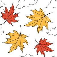Autumn leaves seamless pattern with falling leaves and wind swept textures for a dynamic natural look concept as Falling autumn leaves pattern with wind swept textures and dynamic Dynamics vector