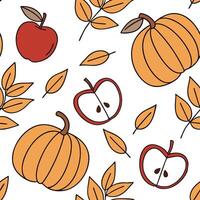 Autumn seamless pattern with apples pumpkins and fall leaves for a warm and inviting harvest design concept as Inviting autumn pattern with apples pumpkins and fall leaves ideal fo Dynamics vector