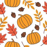 Autumn seamless pattern with pumpkins acorns and fall foliage for a harvest themed seasonal look concept as Harvest themed autumn pattern featuring pumpkins acorns and fall leaves Dynamics vector