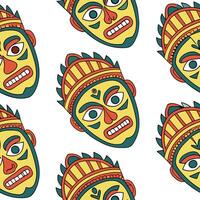 Balinese Traditional Masks seamless tile pattern with vibrant colors and cultural motifs for exotic decor concept as Vibrant Balinese traditional mask designs arranged seamlessly f Dynamics vector