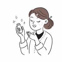 Beauty influencer using a mockup micellar water concept as A beauty influencer uses a mockup micellar water showcasing its gentle and effective cleansing properties Perfect for sk Dynamics vector