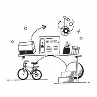 Bicycle and office desk concept as A bicycle paired with an office desk representing sustainable transportation and business productivity perfect for isolated icon designs on a w Dynamics vector