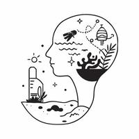 Biologist with coastal ecosystem concept as A biologists profile blended with a coastal ecosystem symbolizing the study and preservation of marine environments Perfect for environ Dynamics vector
