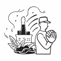 Biomass plant and factory worker concept as A biomass plant paired with a factory worker representing the integration of renewable energy sources in manufacturing labor perfect for Dynamics vector