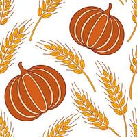 Bold autumn harvest seamless pattern with rich orange pumpkins and golden wheat for a harvest rich design concept as Harvest rich autumn pattern with orange pumpkins and golden whe Dynamics vector