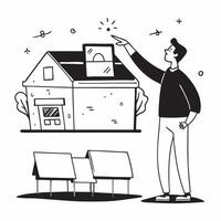 Brand ambassador showcasing a mockup house for sale with a rooftop terrace concept as A brand ambassador showcases a mockup house for sale with a rooftop terrace highlighting the o Dynamics vector