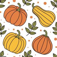 Bright autumn harvest seamless pattern with colorful pumpkins squashes and gourds for a festive fall look concept as Festive autumn harvest pattern with colorful pumpkins squashes Dynamics vector