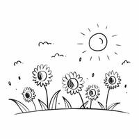 Bright sunflower field under a summer sky concept as A vibrant field of sunflowers basking in the summer sun with a clear blue sky providing a cheerful and clean background for bus Dynamics vector