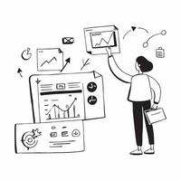 Business analyst using social media intelligence tools concept as A business analyst in a modern office using social media intelligence tools on a computer highlighting data analys Dynamics vector
