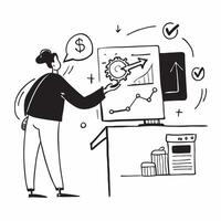 Business analyst using machine learning for stock valuation predictions concept as A business analyst in a high tech office using machine learning on a computer for stock valuation Dynamics vector