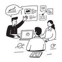 Business consultant advising clients on stock valuation concept as A business consultant in a modern office advising clients on stock valuation using a laptop and charts showcasing Dynamics vector