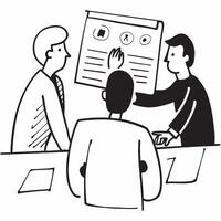 Business leaders discussing corporate goals in a boardroom concept as A icon illustration of business leaders discussing corporate goals in a boardroom featuring a 3 color scheme Dynamics vector