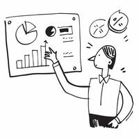 Business consultant with charts concept as A business consultants profile blended with charts symbolizing insights and strategic planning during a company open house Ideal for cor Dynamics vector