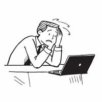 Businessman looking at a closed laptop appearing defeated and stressed concept as A businessman in a suit sitting at a desk with a closed laptop looking defeated and stressed repre Dynamics vector