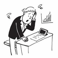 Businessman looking at a declining sales report appearing worried and stressed concept as A businessman in a suit looking at a declining sales report on his desk appearing worried Dynamics vector