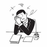 Businessman looking at a failed tech startup appearing dejected concept as A businessman in a formal suit looking at a failed tech startup report on his desk appearing dejected and Dynamics vector