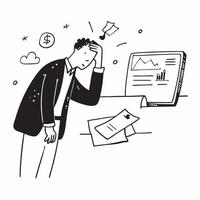 Businessman looking at a failed fintech product appearing dejected concept as A businessman in a suit looking at a failed fintech product report on his desk appearing dejected and Dynamics vector