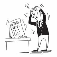 Businessman looking at a failed tech audit appearing dejected concept as A businessman in a suit looking at a failed tech audit report on his desk appearing dejected and stressed i Dynamics vector
