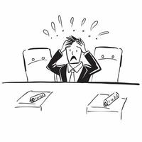 Businessman sitting alone at a conference table looking stressed concept as A businessman in formal attire sitting alone at a large conference table hands on his head looking stres Dynamics vector