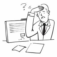 Businessman looking at a rejected patent application appearing disappointed concept as A businessman in a formal suit looking at a rejected patent application on his desk appearing Dynamics vector