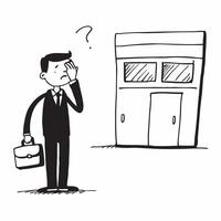 Businessman standing in front of a closed business looking sad and contemplative concept as A businessman in a suit standing in front of a closed business looking sad and contempla Dynamics vector