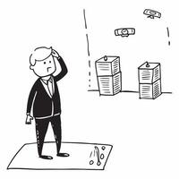 Businessman standing alone in an empty warehouse looking around with a sad expression concept as A businessman in a suit standing alone in an empty warehouse looking around with a Dynamics vector