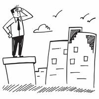Businessman standing alone on a rooftop looking out over the city appearing thoughtful concept as A businessman in a suit standing alone on a rooftop looking out over the city skyl Dynamics vector