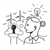 Business professional with wind turbines concept as A business professionals profile blended with wind turbines symbolizing sustainable business practices and hope for a green econ Dynamics vector