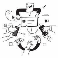 Business team collaborating on a customer engagement strategy concept as A icon illustration of a business team collaborating on a customer engagement strategy using laptops and Dynamics vector