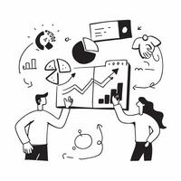 Business team collaborating on a sustainability initiative concept as A icon illustration of a business team collaborating on a sustainability initiative using charts and digital Dynamics vector