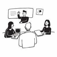 Business team in a hybrid meeting with onsite and remote participants concept as A business team in a conference room conducting a hybrid meeting with both onsite and remote partic Dynamics vector