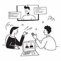 Business team having a conference meeting concept as A icon illustration of a business team having a conference meeting using a 3 color scheme to highlight remote col Dynamics vector