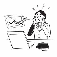 Businesswoman looking at a failed digital marketing campaign appearing disappointed concept as A businesswoman in a suit looking at a failed digital marketing campaign on her lapto Dynamics Set 2 vector